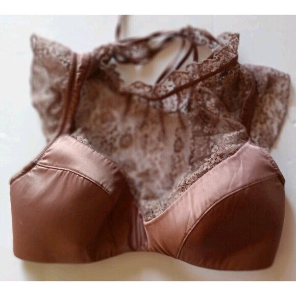 Victoria's Secret Dream Angels High Neck Bra Top Sz 34 DD Lace Open Back  Satin - Picture 6 of 8